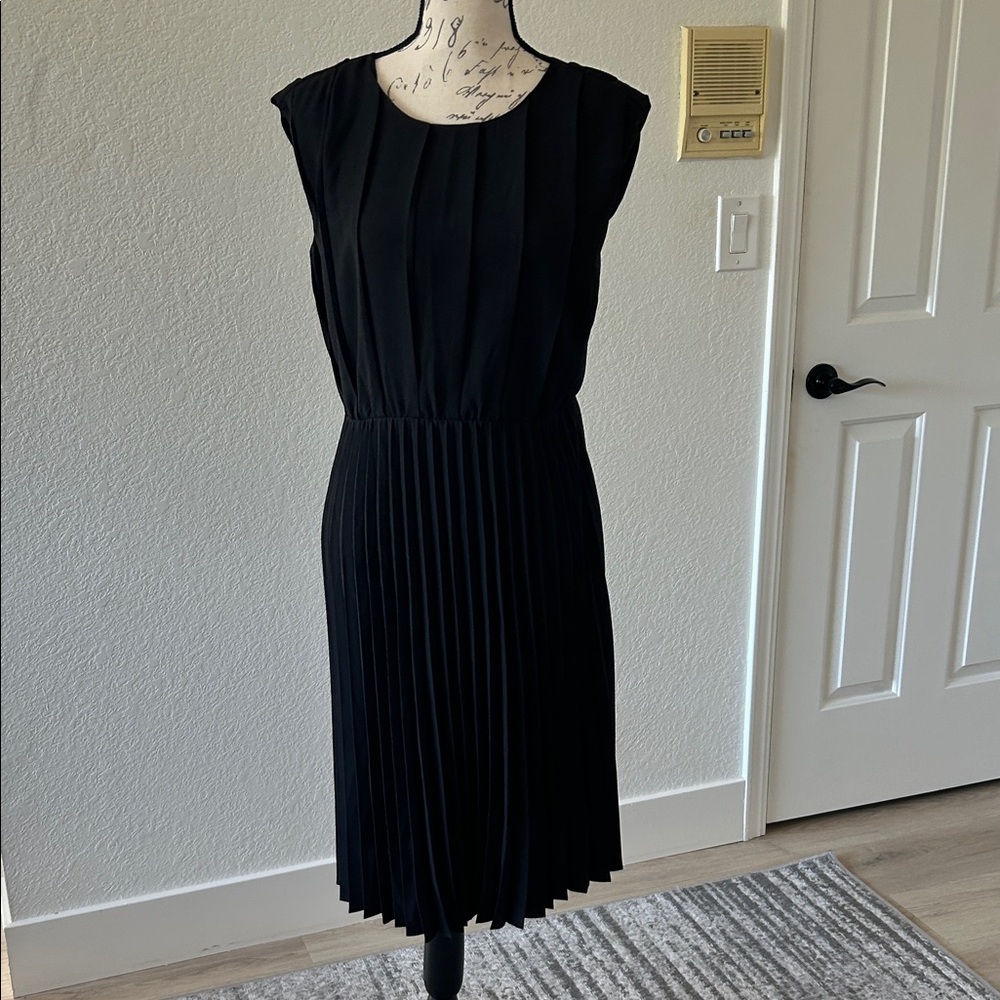 LOFT Black Midi Dress with Pleats